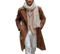 Manteau en daim pour homme - Long - Marron - Cardigan - Col à revers vintage - Manteau d'hiver court avec bouton - Manteau de transition - Manteau d'automne avec poches - Veste d'hiver de saison