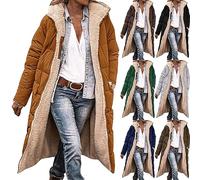Manteau en duvet pour femme - Marron - Veste polaire pour femme - Avec capuche - Veste d'hiver chaude doublée - Coupe-vent - Fermeture éclair - Doudou avec poches - Manteau matelassé, bleu, L