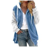 Manteau en fausse fourrure for femme avec capuche, veste d'hiver doublée de polaire duveteuse, fermeture éclair complète, cardigan sherpa chaud et décontracté(Sky Blue#19,3X-Large)