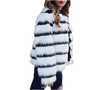 Manteau en fausse fourrure pour femme - Mode rayée - Veste à manches longues - Col rond - Manteau en fourrure d'hiver chaud - Pour adolescentes et filles - Grandes tailles - Veste en fourrure