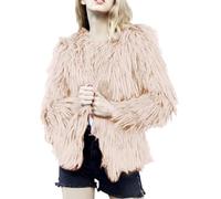 Manteau en fausse fourrure pour femme - Solide - Épais - Chaud - Veste courte en fourrure synthétique - Cardigan à poils longs - Manteau d'hiver Sherpa en peluche moelleuse, kaki, XXL