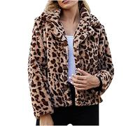 Manteau en fourrure synthétique pour femme - Élégant motif léopard - Veste d'hiver moelleuse - Veste en fourrure synthétique - Veste à manches longues - Veste de transition épaisse et chaude - Grandes