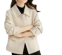 Manteau en laine à manches courtes pour femme avec col rabattu et boutons recouverts de laine, Beige, blanc, XXL