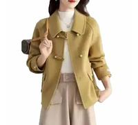 Manteau en laine à manches courtes pour femme avec col rabattu et boutons recouverts de laine, Couleur jaune Lighttan, L