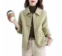Manteau en laine à manches courtes pour femme avec col rabattu et boutons recouverts de laine, EN8, M