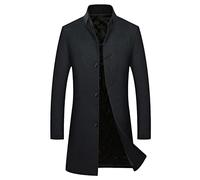 Manteau en laine épaisse pour homme en cachemire à simple boutonnage décontracté fin avec col montant, Noir , L