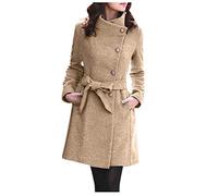 Manteau en Laine Femme Col Montant Hiver Soldes Trench Coat Long Gris Noir Veste Longue Officier Femmes Outwear Casual Overdose