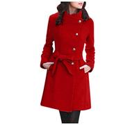 Manteau en Laine Femme Col Montant Hiver Soldes Trench Coat Long Gris Noir Veste Longue Officier Femmes Outwear Casual Overdose