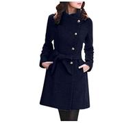 Manteau en Laine Femme Col Montant Hiver Soldes Trench Coat Long Gris Noir Veste Longue Officier Femmes Outwear Casual Overdose