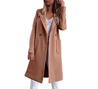 Manteau en Laine Long Femme Automne Hiver Candy Color Col Revers Poches Manteau Épais et Chaud Veste Cintrée pour Tenue Chic
