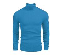 Manteau en laine mélangée pour homme - Pull à col roulé - Pull fin à manches longues - Pull décontracté thermique en laine, bleu, M