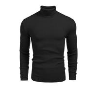 Manteau en laine mélangée pour homme - Pull à col roulé - Pull fin à manches longues - Pull décontracté thermique en laine, Noir , L