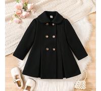 Manteau en laine noir avec col Peter Pan à double boutonnage en pour jeunes filles 6Y,7Y,4Y,5YUnicoloreÉtoffe