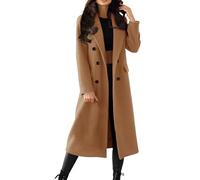 Manteau en laine pour femme - Élégant - Manteau en laine à double boutonnage - Trench long - Manteau d'hiver uni - Col rabattu - Léger - Long - Coupe-vent, kaki, S