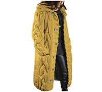 Manteau en laine pour femme - Longue capuche - Cardigan - Avec poches - Pull en tricot épais - Manteau d'hiver chaud - Couleur unie - Veste de transition surdimensionnée - Veste à capuche tendance