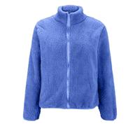 Manteau en peluche décontracté à manches longues pour femme - Col montant - Fermeture éclair intégrale - Veste d'hiver chaude et moelleuse avec poches, bleu, 8XL
