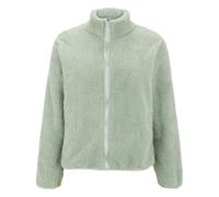 Manteau en peluche décontracté à manches longues pour femme - Col montant - Fermeture éclair intégrale - Veste d'hiver chaude et moelleuse avec poches, Vert, XL