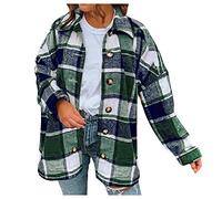 Manteau en peluche moelleux pour femme 2025 - Manteau ample en treillis avec boutons à revers - Manteau tendance à manches longues pour cadeaux de Noël quotidiens, Vert, L