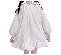 Manteau en polaire pour femme - Long - Anime - Sweat à capuche avec fermeture éclair - Japon Kawaii Harajuku - Kpop Streetwear - Fille - Kawaii - Manteau à capuche - Cosplay - Oreilles de lapin -