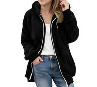 Manteau en polaire surdimensionné avec fermeture éclair intégrale pour fille - Veste à capuche ample - Chaud et confortable - Pull en peluche doux, Noir , 11-12 ans