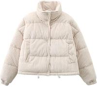Manteau en Velours côtelé Chaud pour Femmes Manteau en Velours côtelé matelassé avec Fermeture à glissière à Manches Longues Veste d'hiver College Wear avec Poches Top (Amande,M)