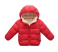 Manteau Enfant Garcon 1-6 Ans Polaire Hiver Chaud Veste matelassée Fille Capuche Amovible Blousons garçon zippé Epais Molleton uni Manche Longue Doudoune Vetement Bebe garçon (Red, 2-3 Ans)