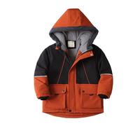 Manteau Enfant Garcon 3-14 Ans Polaire Hiver Chaud Blouson ado garçon Longue Epais Molleton Patchwork Bicolore Parka Garcon Capuche zippé avec Poches Costume Veste de Ski (Orange, 8-9 Ans)