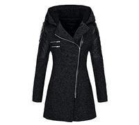 Manteau Femme à Manches Longues Épaissir Doublé Grande Taille A Capuche éLéGant Vintage Pas Cher A La Mode Veste en Laine Overcoat avec Poche Couleur Unie Fermeture Éclair (Noirs,M)