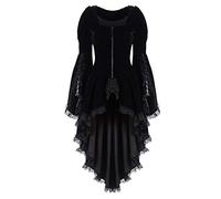 Manteau Femme de Gothique Manche Evasée, Haut Femme de Dentelle-Tunique de Smoking Couleurs Pures Grande Taille Manche Longue Victorien Cour Medievale Top pour Halloween Renaissance