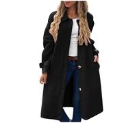 Manteau Femme en Laine Long Hiver Chaud Chic Mi-Long Trench Veste d'hiver pour Femme élégante à Revers Manteau en Laine Longueur Moyenne Veste Mi-Saison Couleur Unie Manteau Coupe-Vent Idee Cadeau