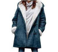 Manteau Femme Fourrure Grand Taille avec Capuche Hiver Chaud Long Elegant Manche Longues Mode Pas Cher Fille Hoodie Veste en Laine Outerwear