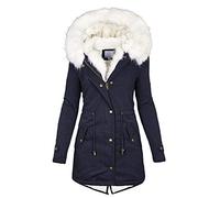 Manteau Femme Hiver à Capuche Polaire avec Poche Chaude Epaisse Zippé Hiver Couleur Uni Cordon Parka Veste Casual Chic et Elegant Slim Noel Marque Blouson d'hiver Femme B-Marine M
