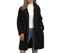 Manteau Femme Hiver Avec Capuche Veste d'hiver à manches longues pour femme, veste polaire en peluche solide, ouverte sur le devant, à capuche, avec poches Manteau Demi Saison Femme (Black, M)