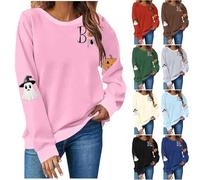 Manteau Femme Hiver Chic Sweatshirt Femme Court sans Capuche Sweat Imprimé d'halloween Manteau avec Motif Citrouilles Et Fantômes Manteaux Décontracté Pull 2025 Nouveau Tee Shirt Col Rond T-Shirt