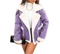 Manteau Femme Hiver Grande Taille Chauffant Teddy Veste Peluche Femme Hiver Pas Cher Vetement Mode Chaude Mi Longue Fine Duffle Coat fausse fourrure 2#violet S