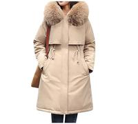 Manteau Femme Hiver Grande Taille Veste Chauffante Col en Fourrure Plus Size Chaud Winter Couleur Unie à Capuche Chic et Elegant Outwear Jackets Kaki 5XL