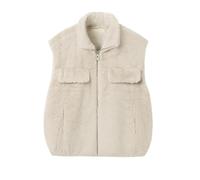 manteau femme hiver laine Manteau en similicuir pour femme,gilet décontracté sans manches,veste polaire duveteuse à col à revers,vêtements d'extérieur coupe-vent d'hiver(Beige,S)