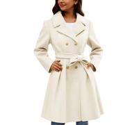 Manteau Femme Hiver Long, Manteau Chaud Veste Chic Et Elegant Tweed Double Boutonnage Chaud DéContracté Blazer Trench-Coat avec Ceinture Ouvert à l'avant Cardigan Outwear Cintré