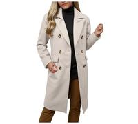 Manteau Femme Hiver Manteau en Laine Classique Chaud Trench Coats Double Boutonnage Élégant Revers Trench Couleur Unie Poches À Revers Chic Blazer Mi Long Casual Hiver Outwear Confort Chaud Automne