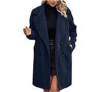 Manteau Femme Hiver Manteaus en Laine à Double Boutonnage Veste À Revers Trench-Coat Epaissie Chic et Élégant Blazer Coupe-Vent Couleur Unie Classique Manteau Polaire avec Poches Automne Hiver