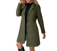 Manteau Femme Hiver Manteaus en Laine Boutonnage Veste À Revers Trench-Coat Epaissie Chic et Élégant Blazer Coupe-Vent Couleur Unie Classique Manteau Mi Longue Hiver Chaud Coat Blousons (Green, XXL)