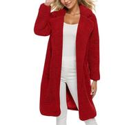 Manteau Femme Hiver sans Capuche Couleur Pure - Veste Femme Hiver sans Poches Casual Chic Chaud Manteaux Classique Slim Fit Vestes Mode Rouge M