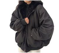 Manteau Femme Hiver Veste Polaire Double Face pour Femme éPaissir en Fausse Fourrure Hiver Chaude Manteau en Peluche Veste Parka à Capuche Blouson Deux Côtés Avec Poches Automne Hiver Chaud Noir L