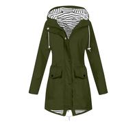 Manteau Femme Impermeable Veste De Pluie pour Femme Long Coupe Vent Légère Imperméable Vestes Perméable À L’Air pour Printemps Automne Coupe Vent Boutonné À Capuche Amovible pour D'extérieur