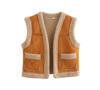 Manteau Femme Peluche sans Manche Gilet Court, Gilet Hiver LéGèRe LéGant Grande Taille Blouson Rembourré en Molleton Polaire Doux Chaud en Fourrure à La Mode
