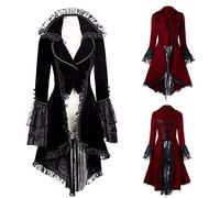 Manteau frack pour femme avec boutons, robe steampunk pour femme, dentelle, revers vintage, jupe de marche, robe plissée, style gothique, palais médiéval, tenue d'Halloween, carnaval, fête, taille S à