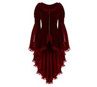 Manteau frack pour femme - Manches longues - Robe steampunk pour femme avec fermeture éclair - Vintage - Dentelle - Jupe de marche - Palais médiéval - Robe plissée - Tenue d'Halloween Renaissance