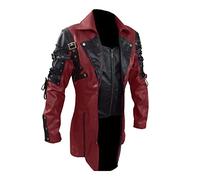 Manteau frack pour homme - Veste en cuir - Steampunk - Gothique - Jupe de marche - Imprimé Renaissance - Fête - Veste de smoking médiévale victorien - Blazer - Uniforme pour homme - Punk, rouge, M