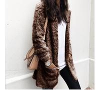 Manteau Funmoon - Caban - Pardessus Femmes Solides en Molleton à Manches Longues avec Poches - Marron XXL