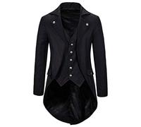 Manteau gothique pour homme Steampunk Veste médiévale Vintage Queue Gothique Frock Rock Medium Long Punk Homme Manteau Smoking, W#Noir, L